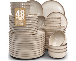 Pure Living beige serviesset voor 12 personen – 48-delig – aardewerk – landelijk design –…