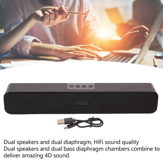 Computer Soundbar - Home Theater Luidspreker - Muziek Luisteren - 360 Graden Surround Sound - 1200mAh Batterij - Zwart — afbeelding 3