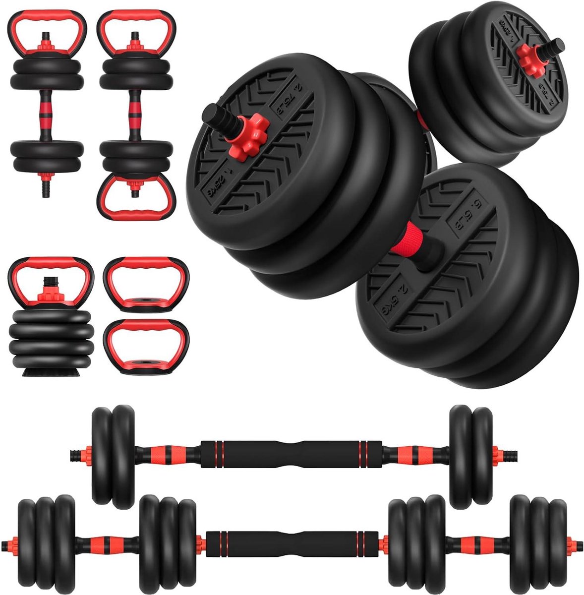 Verstelbare Halters - Vrije Gewicht Set - Kracht Training - 3-in-1 Ontwerp - 30 lbs Paar - Zwart