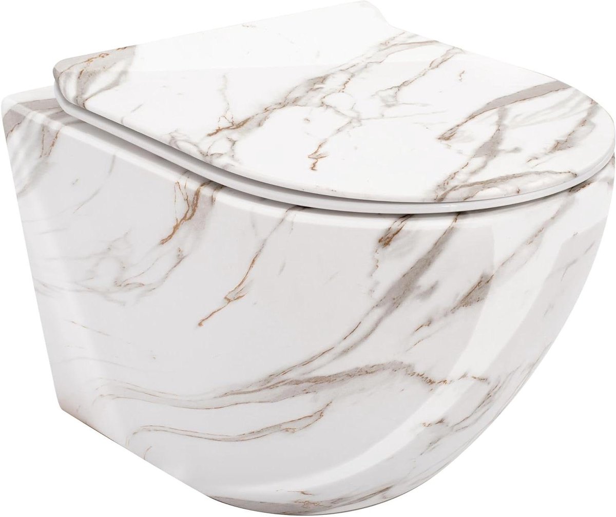 Toiletpot Wandmontage - Hangend toilet - Badkamer vernieuwen - Randloos systeem - 495 x 37 cm - Lava glans