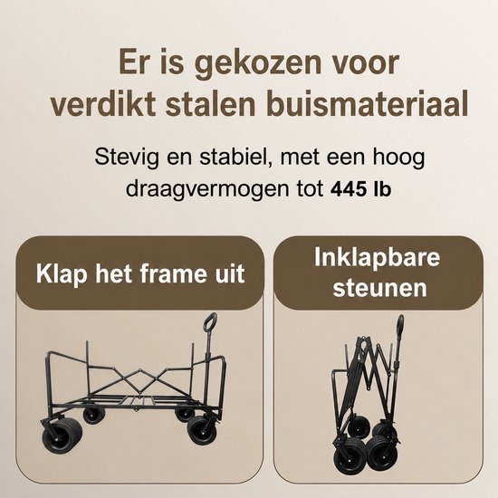 Multifunctionele Campingwagen - Draagvermogen tot 200 KG - Stevig en Stabiel - Bank - Zitten - Grote Opbergruimte - Opvrouwbaar - Strand - Zwart — afbeelding 4