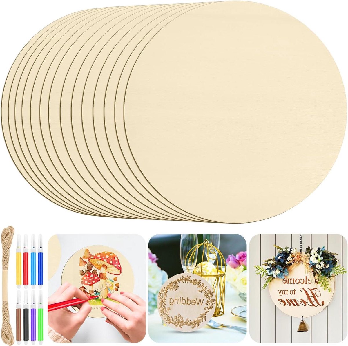 Houten Schijven - Ambachtelijke Decoratie - DIY Knutselen - Direct Klaar Voor Gebruik - 12 Stuks 15cm - Natuurlijk Hout