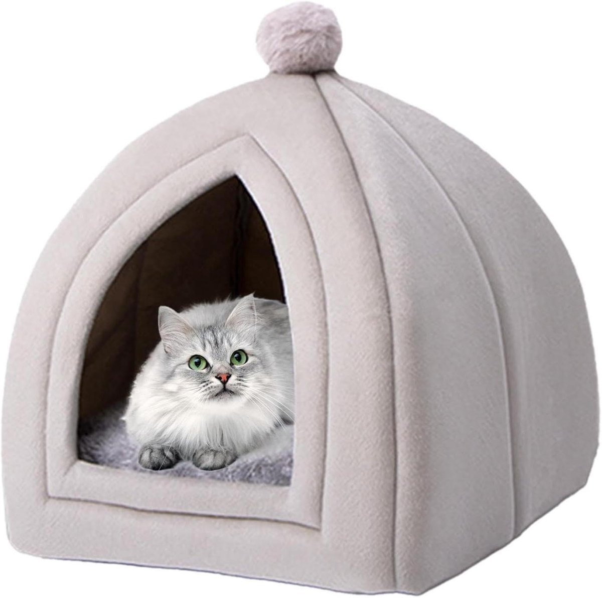 Kattenhok - Kattengrot Huis - Comfortabel Slapen - Afneembaar Kussen - 40 x 40 x 42 cm - Grijs