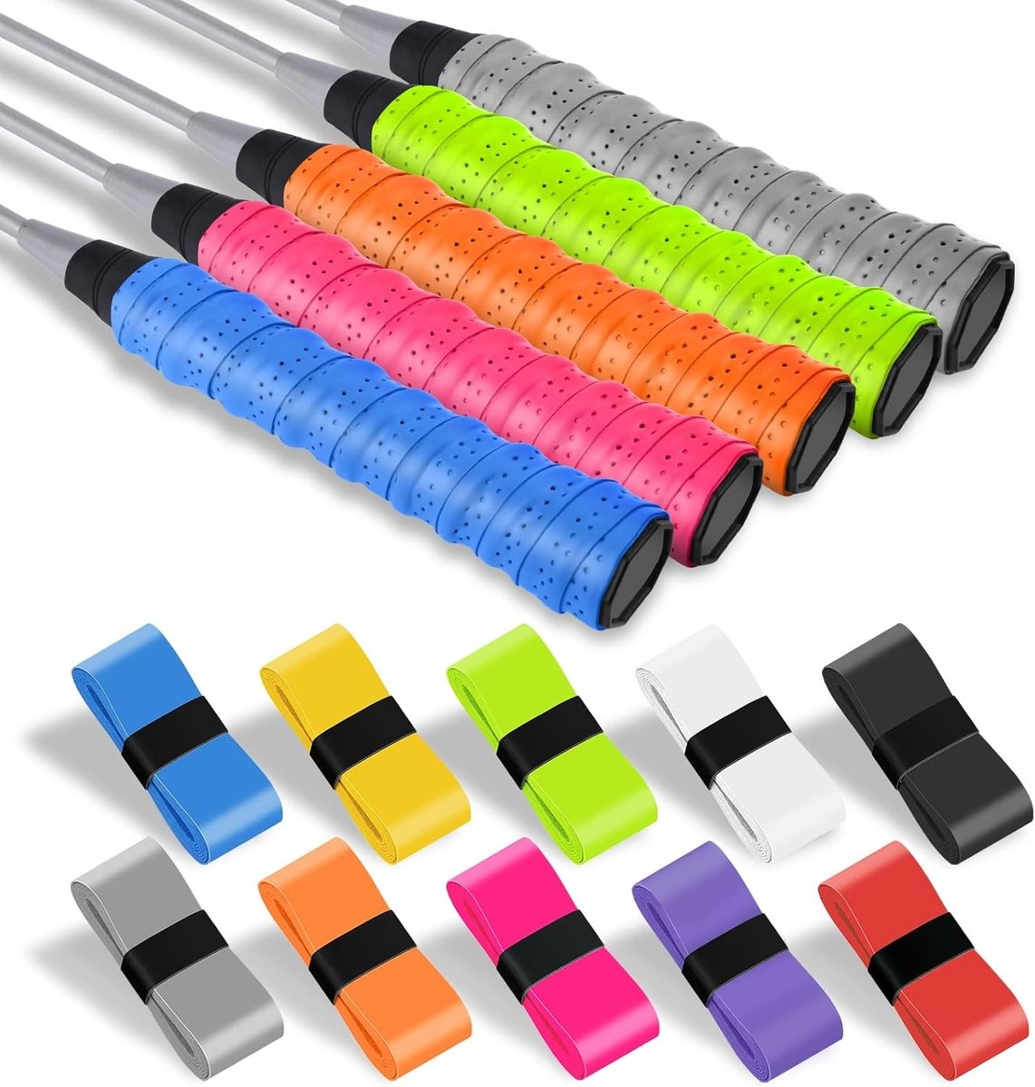 Racket Grip Tape Set van 15 Stuks, PU Absorberend en Antislip voor Tennis, Badminton en Squash, Sneldrogend en Comfortabel