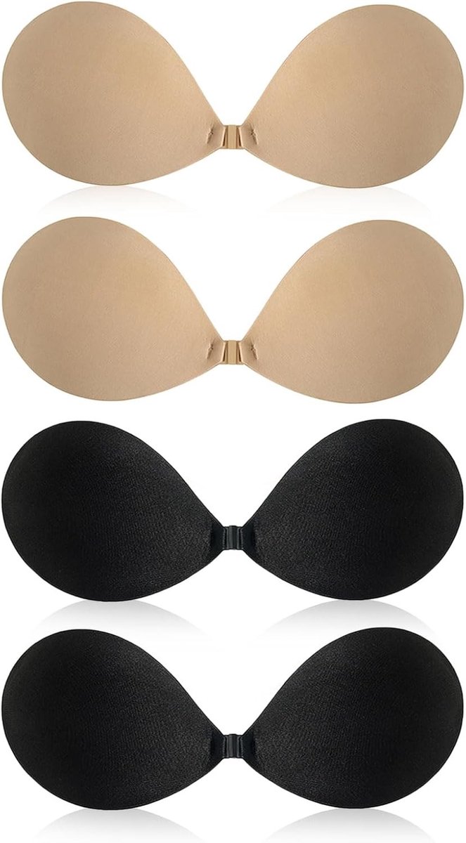 Onzichtbare Strapless BH - Herbruikbare Zelfklevende BH voor Trouwe Jurk, Zomeroutfits en Feestjes (Zwart, Huidskleur)