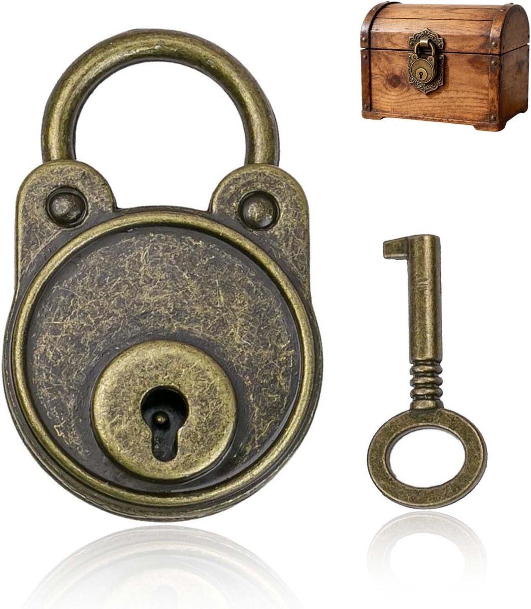 Vintage Hangslot met Sleutel | 4,8x3x1cm Bronzen Decoratie | Voor Dagboeken, Sieradendozen & Cadeauverpakkingen | Mini Slot met 1,5cm Beugel | Rustieke Sluiting voor Decoratieve Toepassingen
