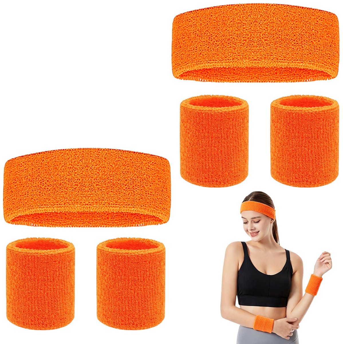 Zweetbandenset – 2 hoofdbanden en 4 polsbanden, ademende sportaccessoires voor mannen en vrouwen, hardlopen, fitness, voetbal, aerobics, 2 sets
