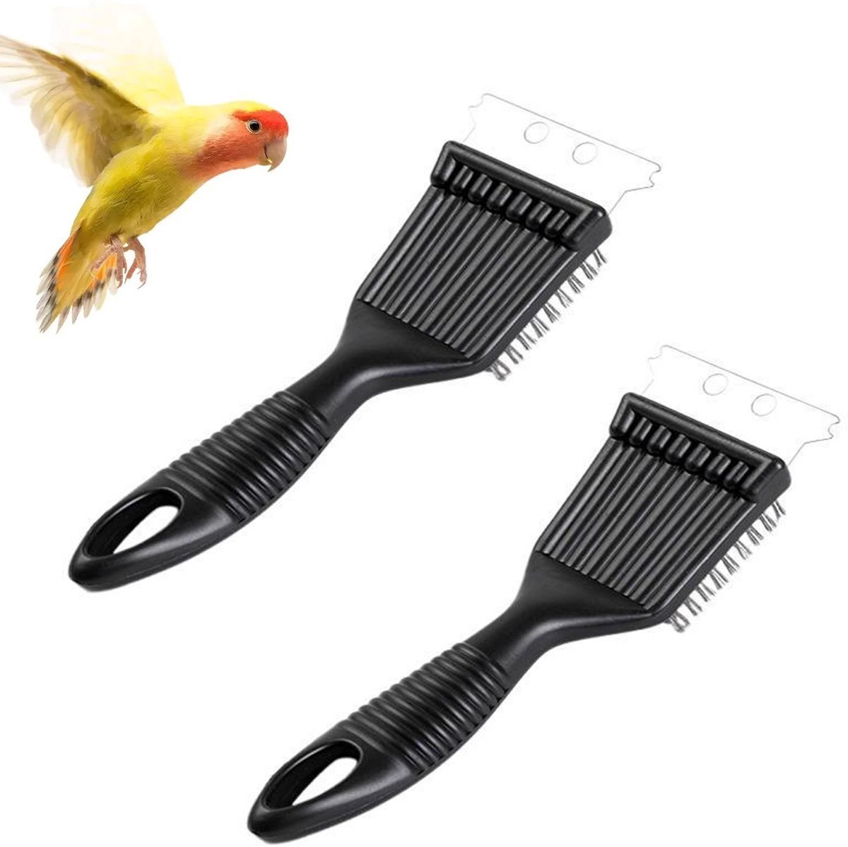2-delige set borstels voor het schoonmaken van papegaaienkooien - Schepje voor het schoonmaken van dierenkooien - Draadborstel - Gereedschap voor het verwijderen van vogelpoep - Geschikt voor het schoonmaken van vogelkooien - Zwart