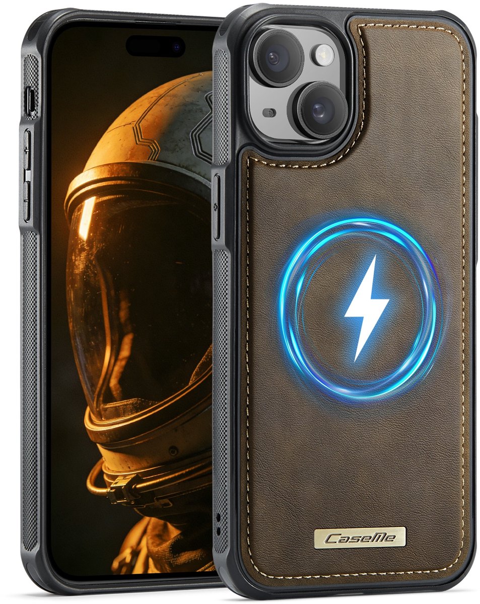 CaseMe Hoesje - Geschikt voor iPhone 13 Hoesje - CaseMe C69 Leather Back Cover - MagSafe Compatible - Bruin