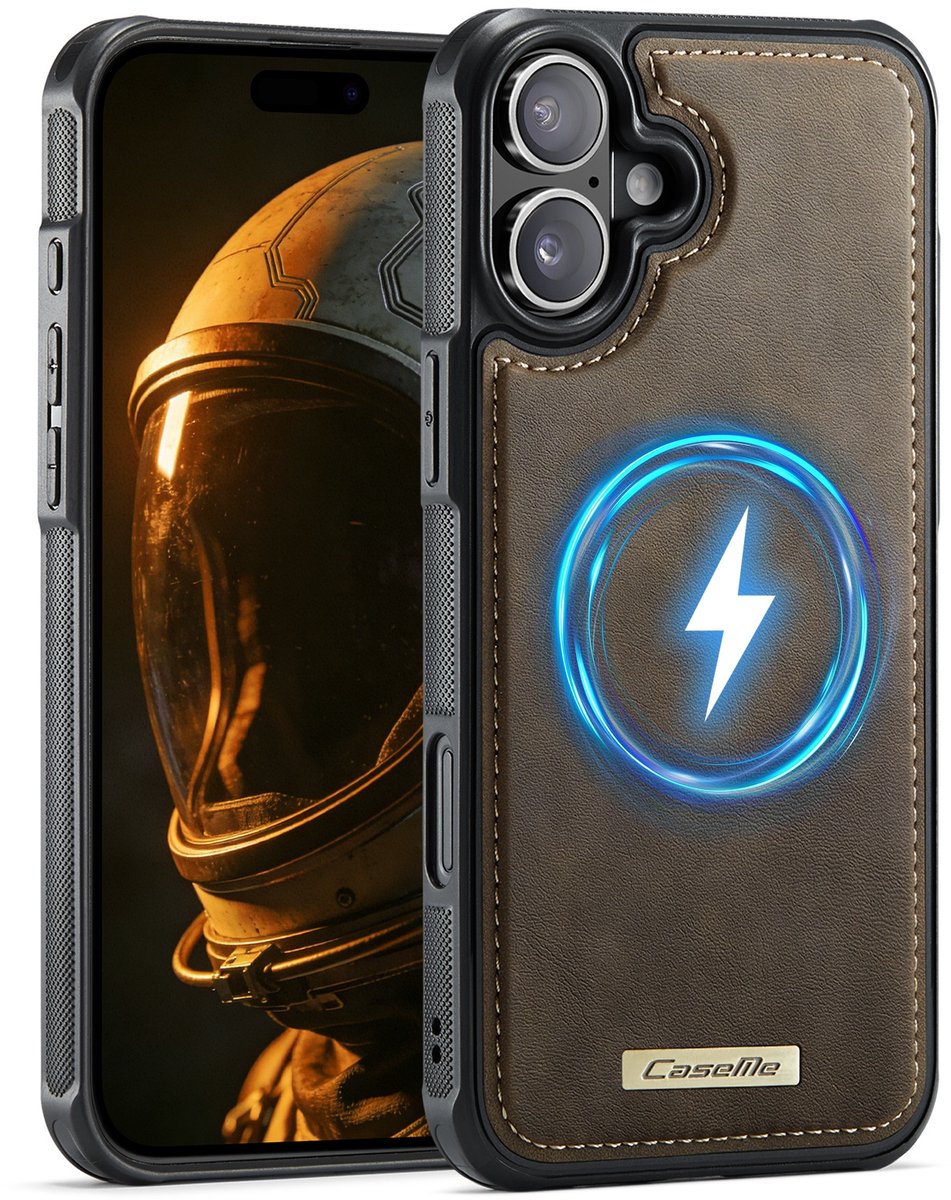 CaseMe Hoesje - Geschikt voor iPhone 16 Hoesje - CaseMe C69 Leather Back Cover - MagSafe Compatible - Bruin