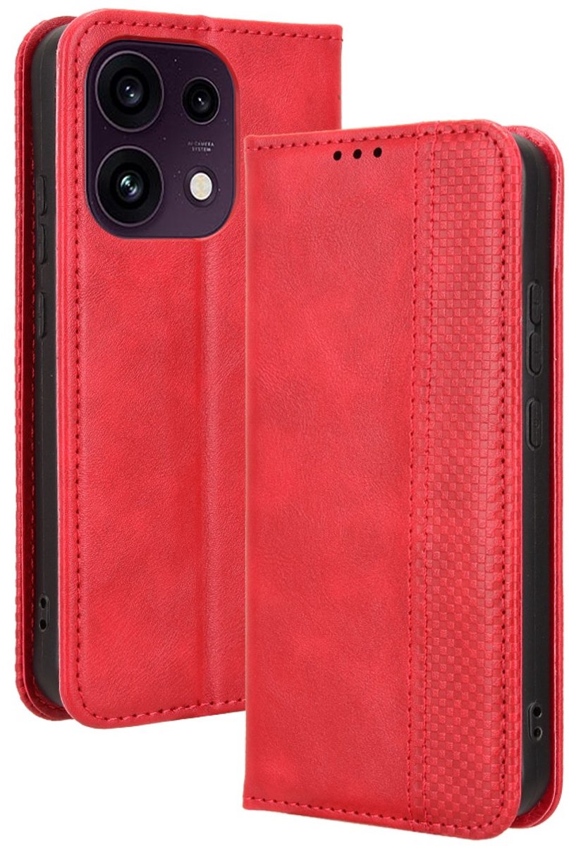 Coverup Hoesje - Geschikt voor OPPO Reno16 F Hoesje - Coverup Vintage Style Book Case - Rood