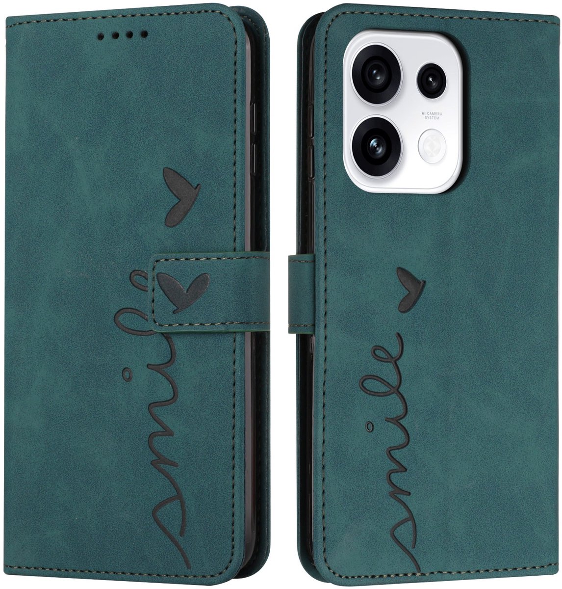 Coverup Hoesje - Geschikt voor OPPO Reno16 F Hoesje - Coverup Smile Book Case - Groen