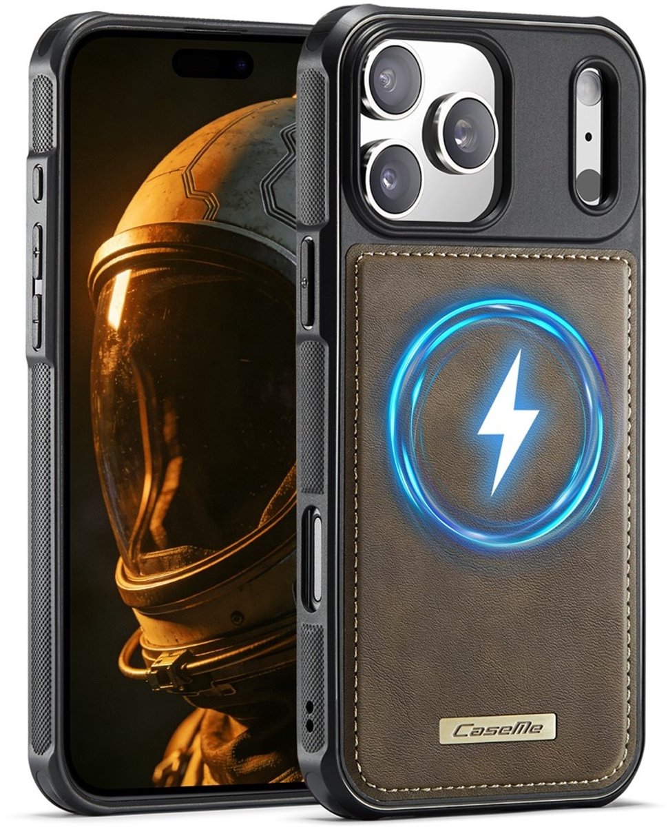CaseMe Hoesje - Geschikt voor iPhone 17 Pro Hoesje - CaseMe C69 Leather Back Cover - MagSafe Compatible - Bruin