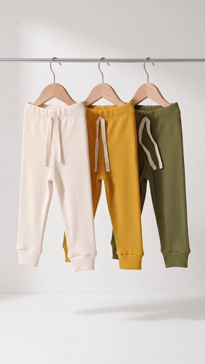 Baby Leggings & Broekjes – 3-Pack – Unisex – 100% Ribkatoen – Crème, Groen & Saffraan - Maat 80 (9-12 Maanden) - Dolcetots®