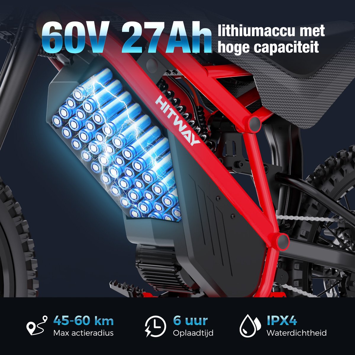 HITWAY Elektrische Bromfiets HT500 - 2500W elektrische scooter, elektrische motorfiets tot 45km/u, 60V 27Ah lithium accu, actieradius 45-60km - hydraulische schijfremmen voor en achter – foto 8