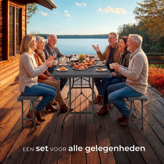 tectake® Campingtafel Set - Vouwtafel met Banken - 8 Personen - 180 cm - Inklapbare Picknicktafel - Klaptafel - Weerbestendig - Tuintafel - Biertafel - Antraciet van TecTake — afbeelding 4
