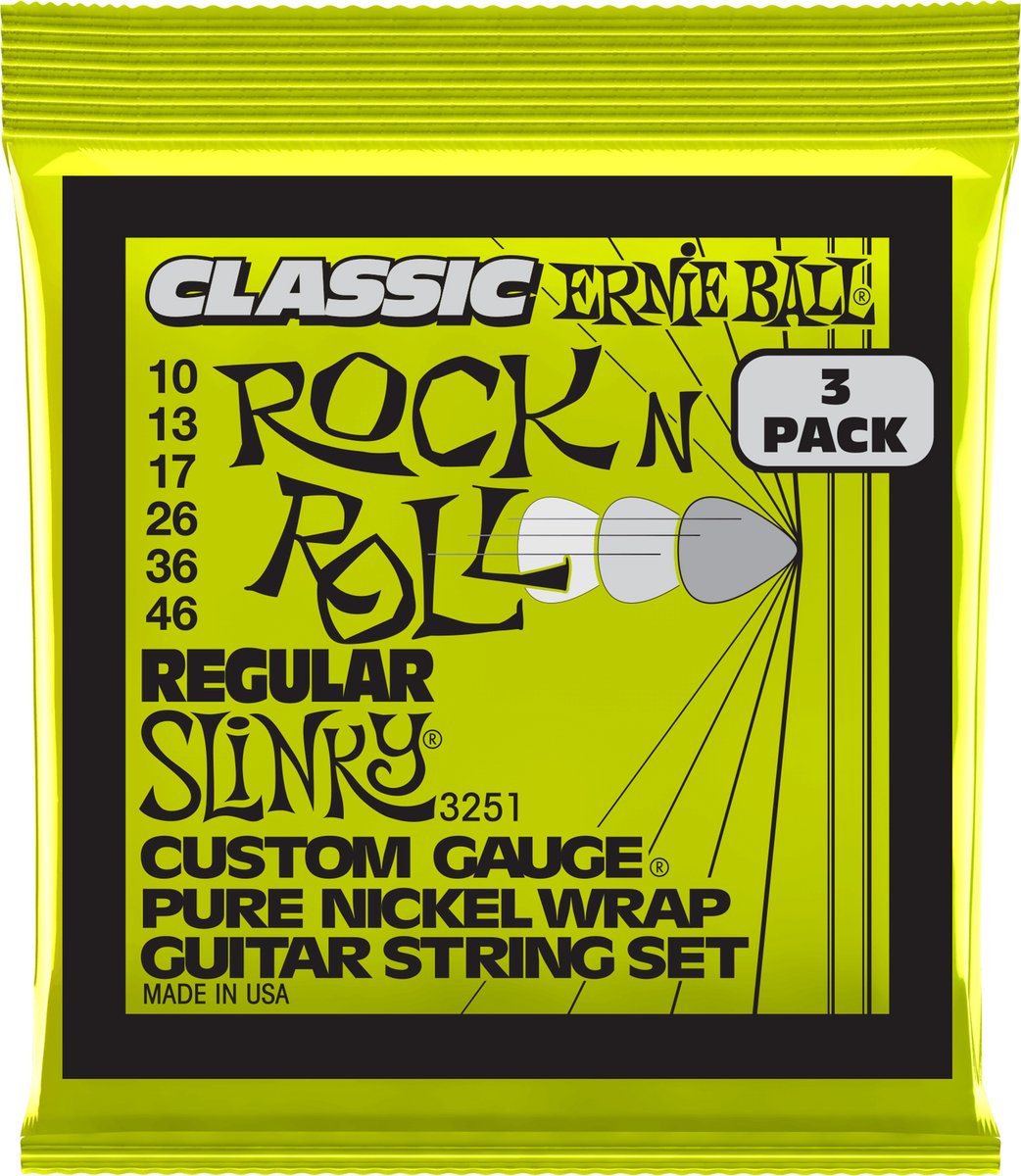 Ernie Ball Slinky Classic Rock'n'Roll - Gitaarsnaren - Regular Slinky 3-Pack - 10-46 - Nickel Wound