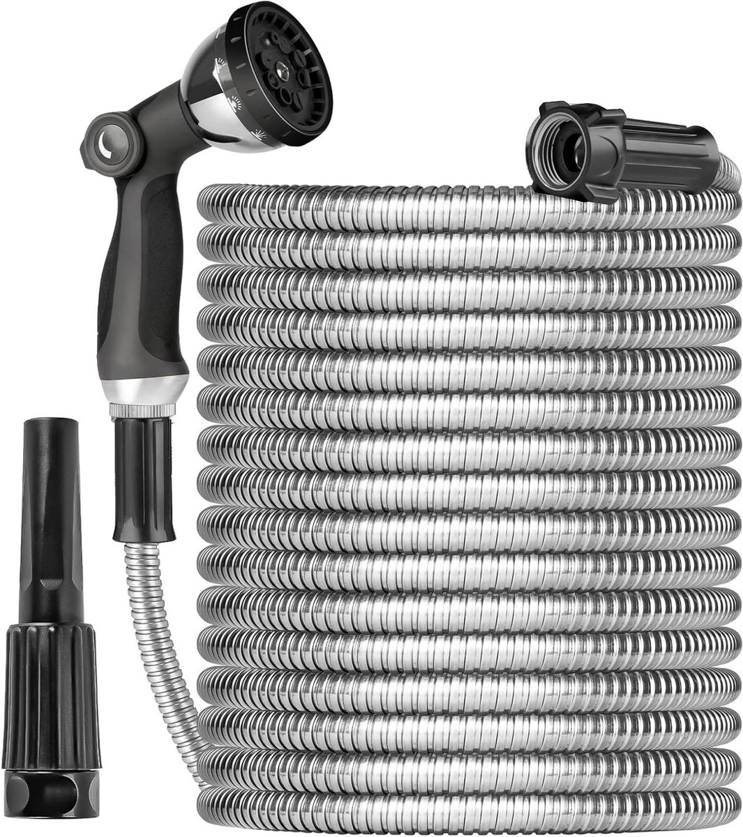 Metalen tuinslang - Roestvrij staal - Tuin water geven - Lekbestendig en duurzaam - 15 meter - Zilver