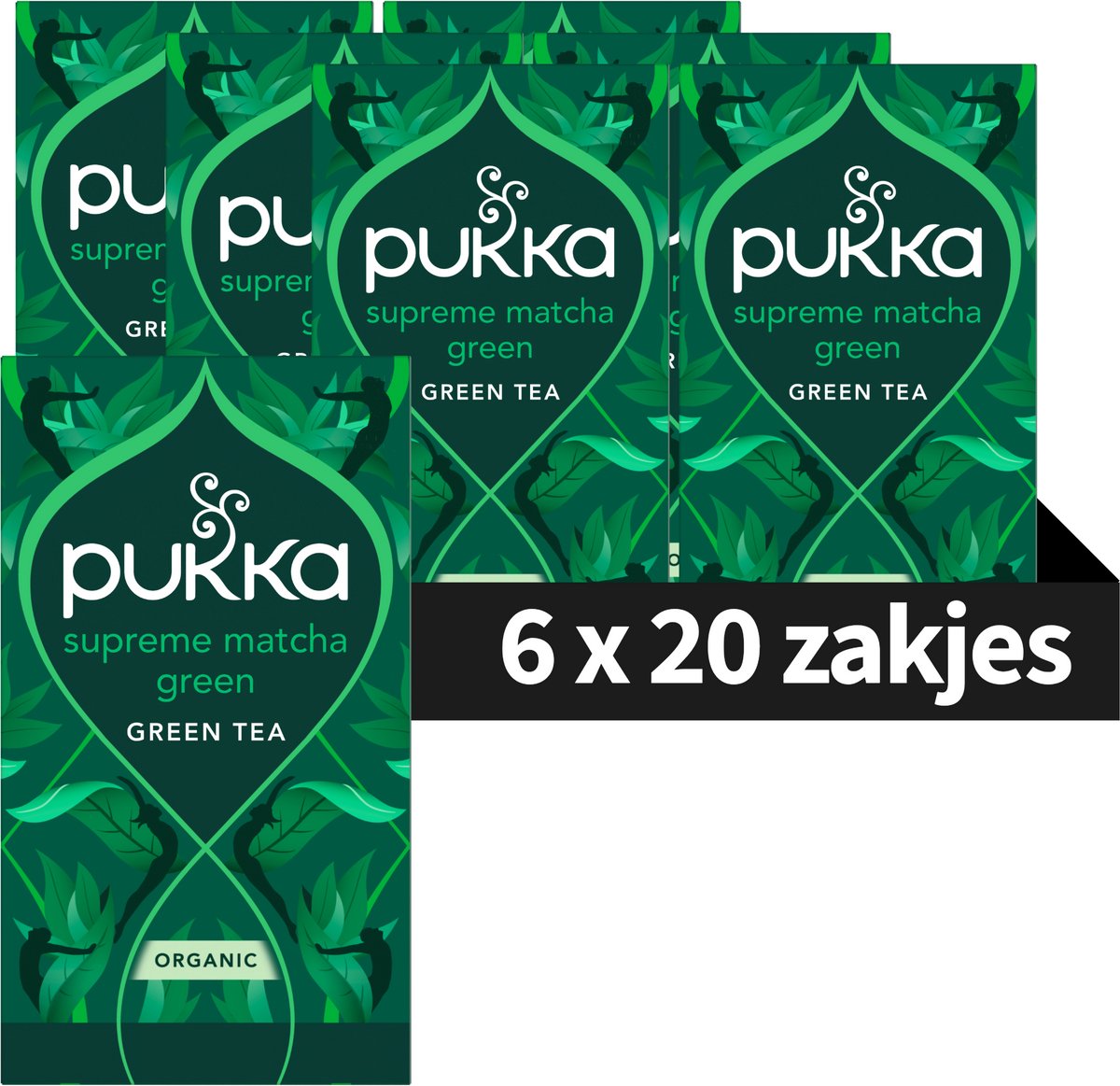 Pukka Tea Supreme Matcha Green - 120 Theezakjes - Biologische Groene Thee - Matcha, Sencha & Groene Thee Blend - 6 x 20 zakjes - Thee Voordeelverpakking