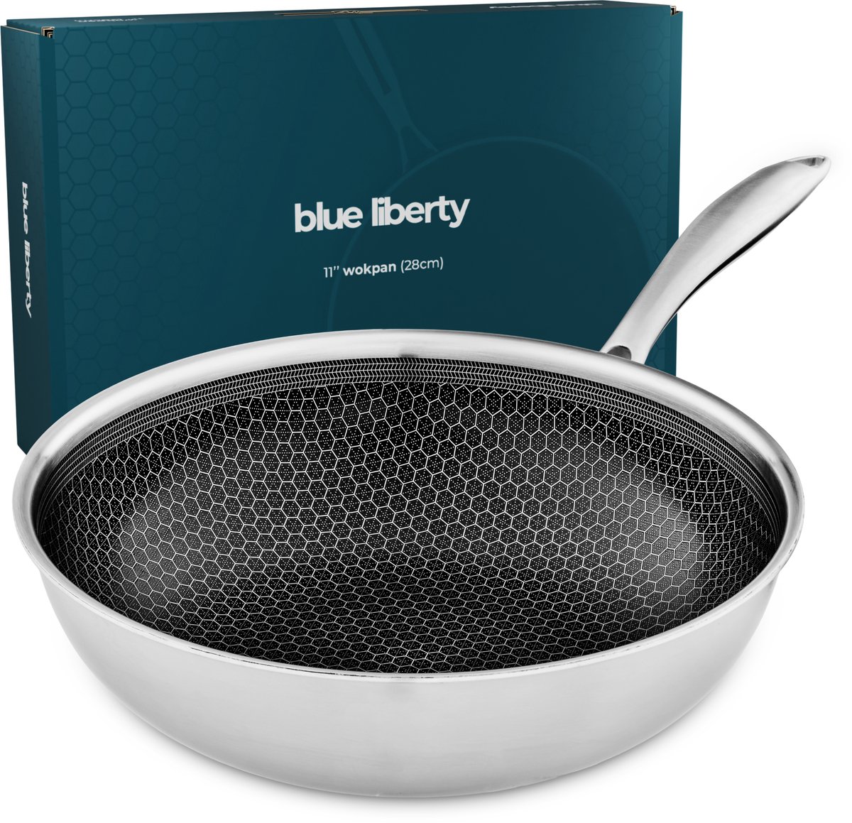 Blue Liberty Wokpan 28 cm - Keramisch & PFAS-vrij - Hybride RVS Honingraat Pannen - Geschikt voor Inductie, Gas, Oven & Vaatwasser