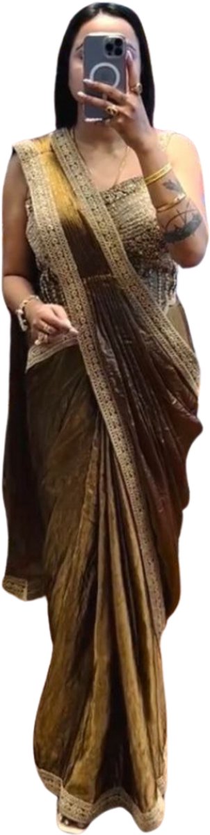 Simhera Threads Women's Coffee Brown Traditional One Minute Saree