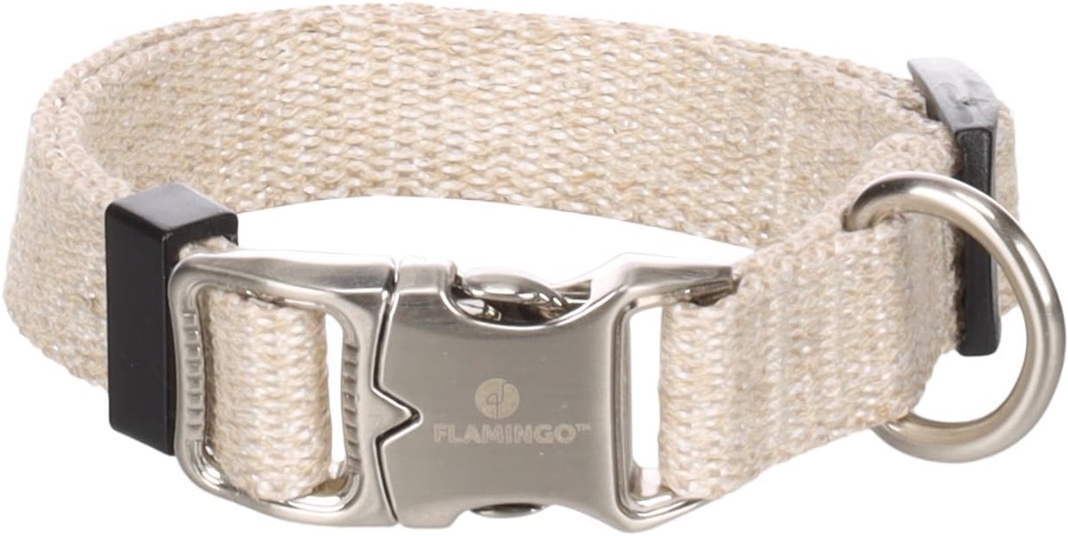 Thijox - Beige Hondenhalsband XS, 20-35 cm, Traploos Verstelbaar, Klikgesp, Verchroomde Ring voor Riem, Stijlvolle Linnen Halsband voor Honden, Perfec