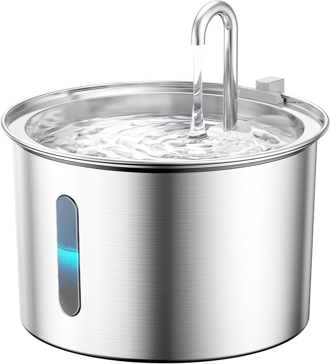 Thijox - RVS Kattendrinkfontein 2L - Stille Drinkfontein met Waterniveauvenster en LED-Licht - Inclusief 3 Filters - Vaatwasmachinebestendig - Ideaal