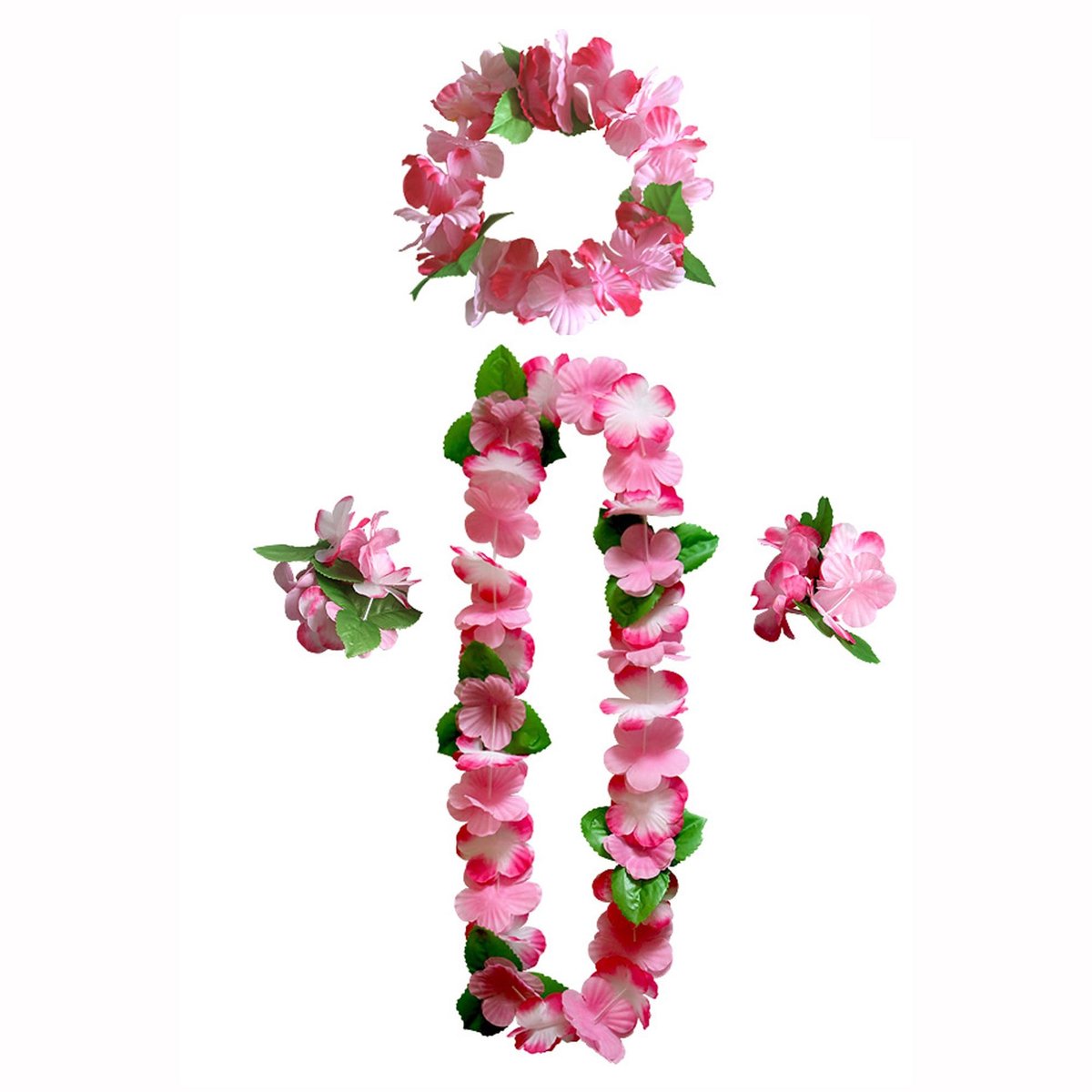 Dailygoods - Feestkrans Hawaiiaanse Decoratie Krans Bloemkettingen Hawaii Rok Haarband Kettingarmbanden Gras Rok Feestkostuum Accessoires Voor Cheerleading Themafeesten Verjaardagsfeestjes (Roze)