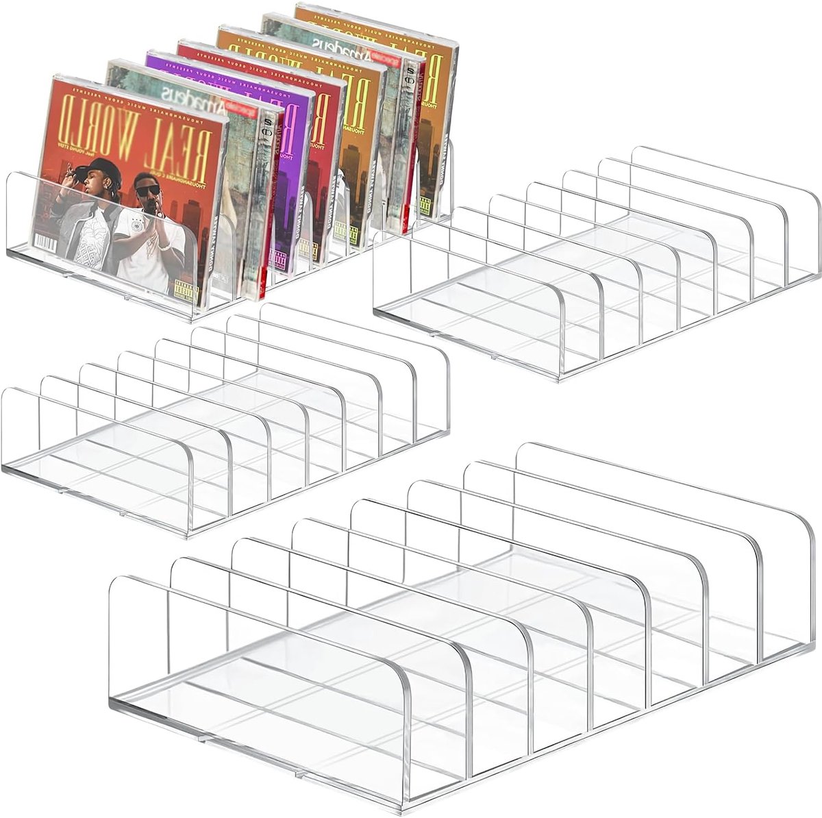 Thijox - Set van 4 Transparante Acryl CD/DVD-opbergplanken - Presentatiestandaard voor CD/DVD - CD-organisator - Plateau voor Spelcassettes en Boeken