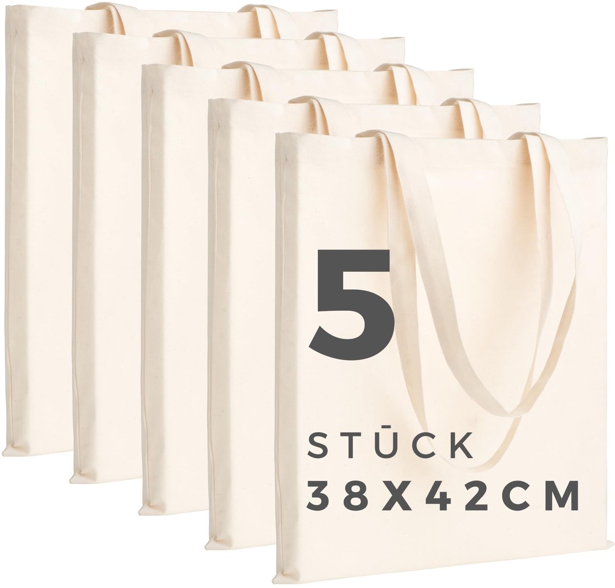 Dailygoods - Katoenen Tas 38 x 42 cm - 5 Stuks Herbruikbare Shopper om te Bedrukken
