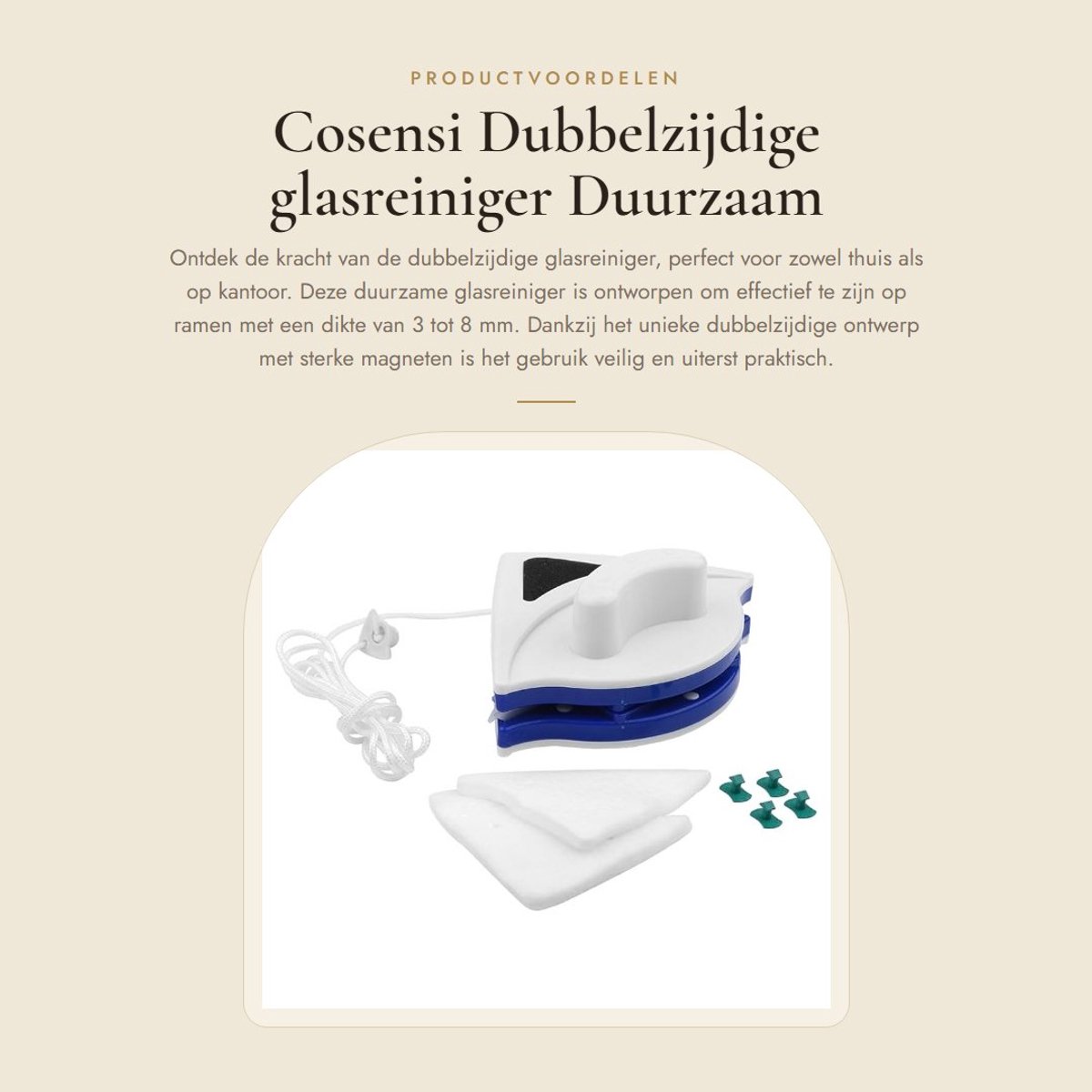 Dailygoods- Glasreiniger Dubbelzijdig Ontwerp - Sterke Absorptiekracht - Milieuvriendelijk - Praktisch - Veilig - Driehoekig Design - Raamreiniger