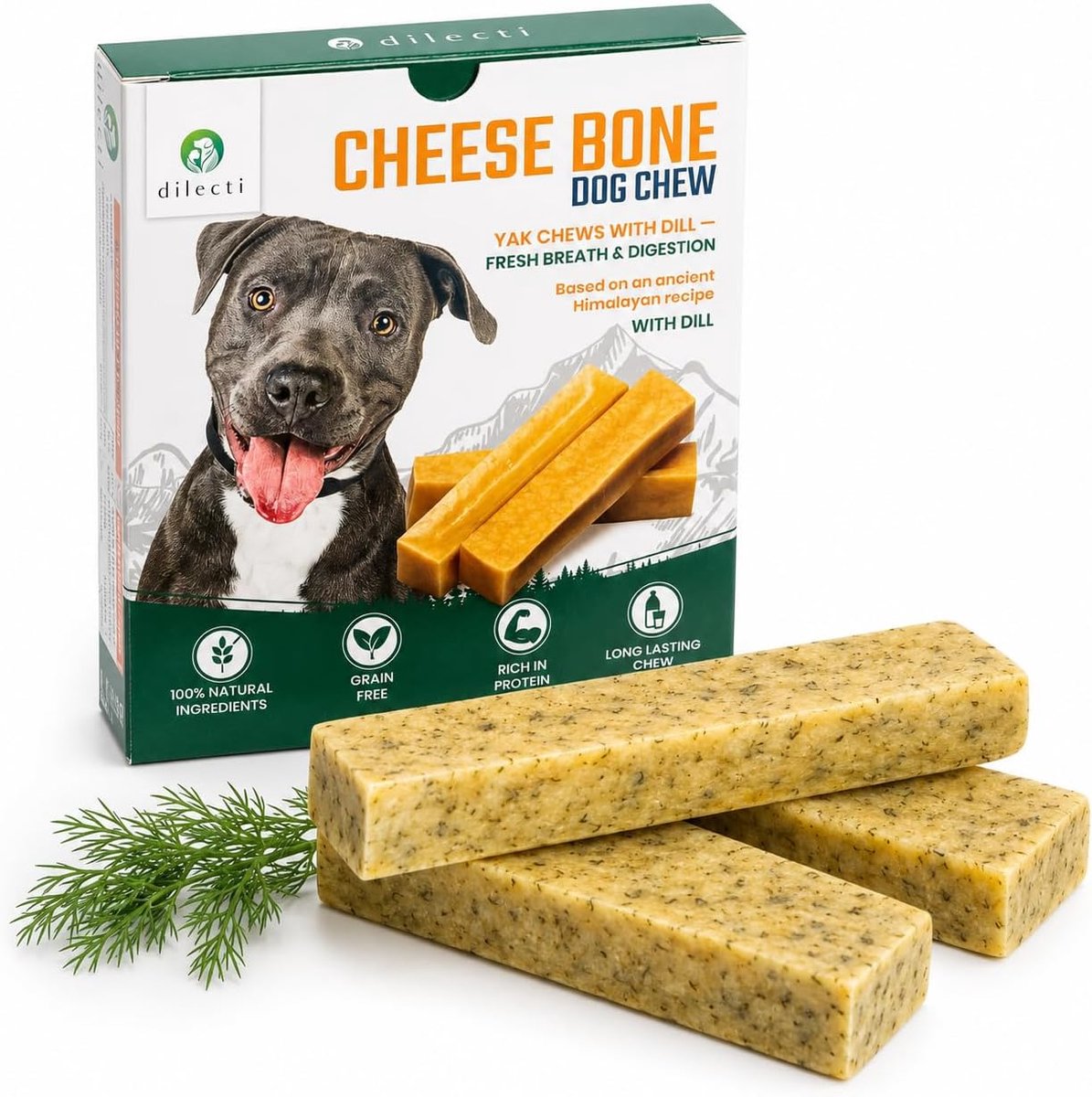 Thijox - Kaasbotten voor Honden met Dille - Harde Kauwbotten, Gezonde Hondensnacks, Alternatief voor Yakkaas, Maat L, Set van 3, Ideaal voor Speelplez