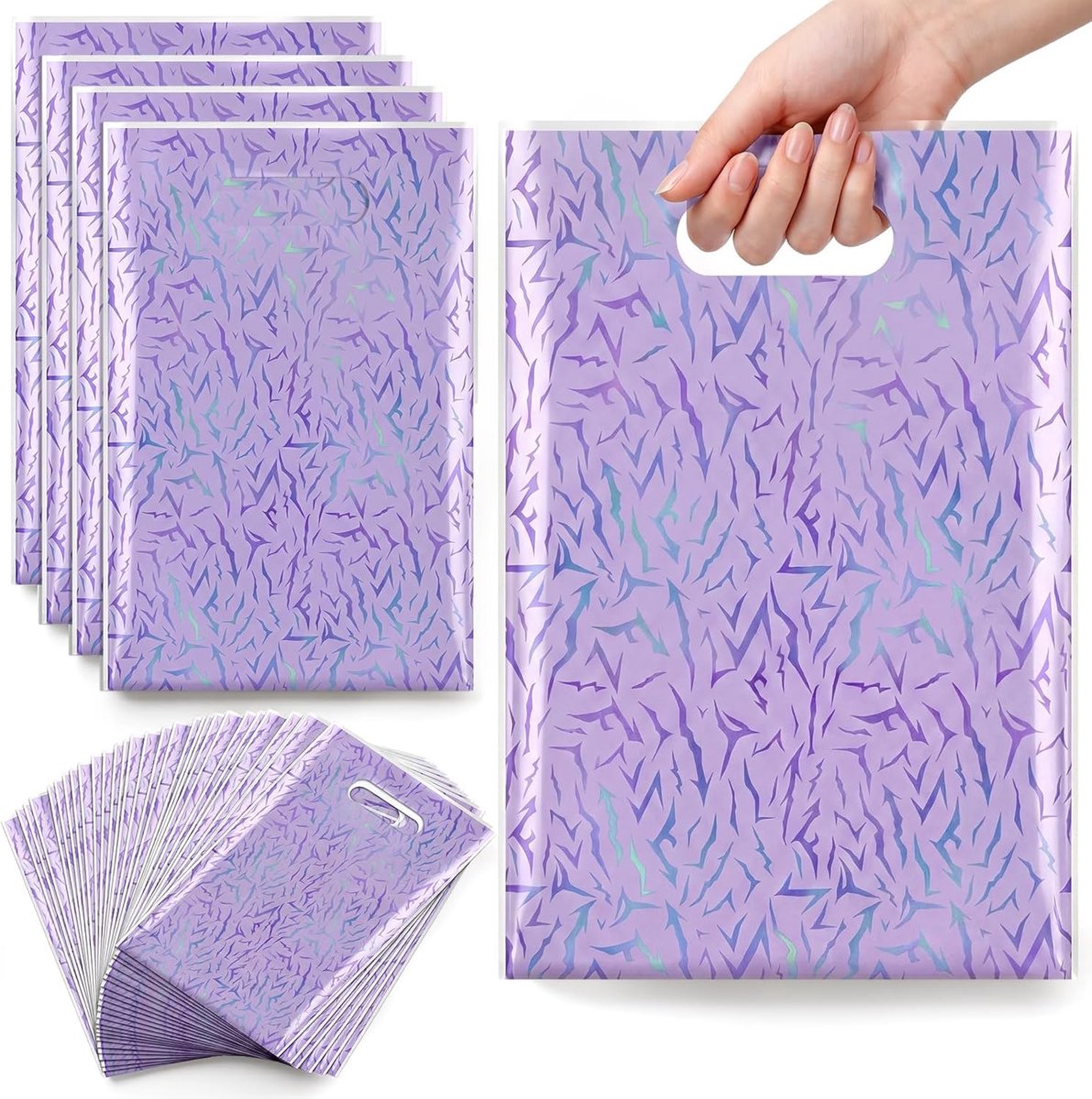 Thijox - 50 Stuks Paarse Geschenkzakjes voor Kinderverjaardag met Handvat, Verjaardagszakjes voor Cadeautjes, Feestzakjes voor Meisjes en Jongens, Paa