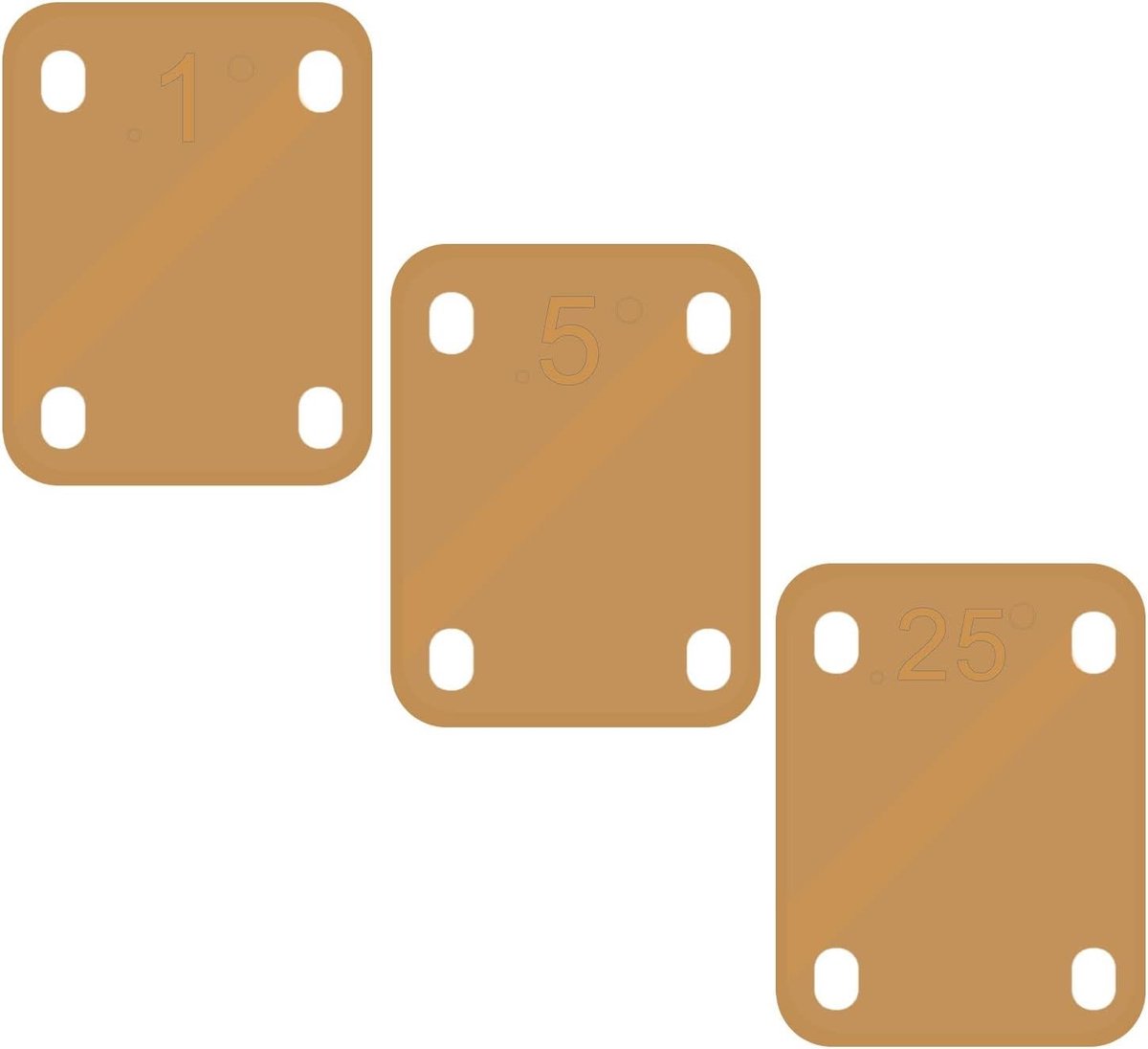 Guitar Neck Shim Set van 3 Stukken, Plastic Neusplaat voor Elektrische Gitaar en Bas, Perfect voor Nekkering en Reparatie, Inclusief Tapers van 0.25°, 0.5° en 1°