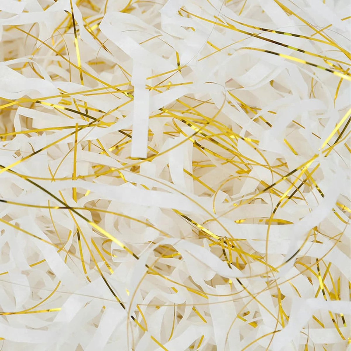 Papier versnipperd voor manden 500g, stofvrij versnipperd papier voor cadeauverpakkingen, ideaal als mandvuller, gouden zijde wit, milieuvriendelijk en decoratief