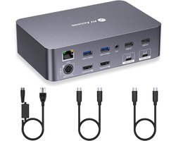 Thijox - KVM Docking Station 2 Monitoren 2 Laptops 4K 60W PD USB-C MST 1G Ethernet EDID Emulatie 2K 144Hz 1080P 240Hz Perfect voor Thuiswerk en Gaming