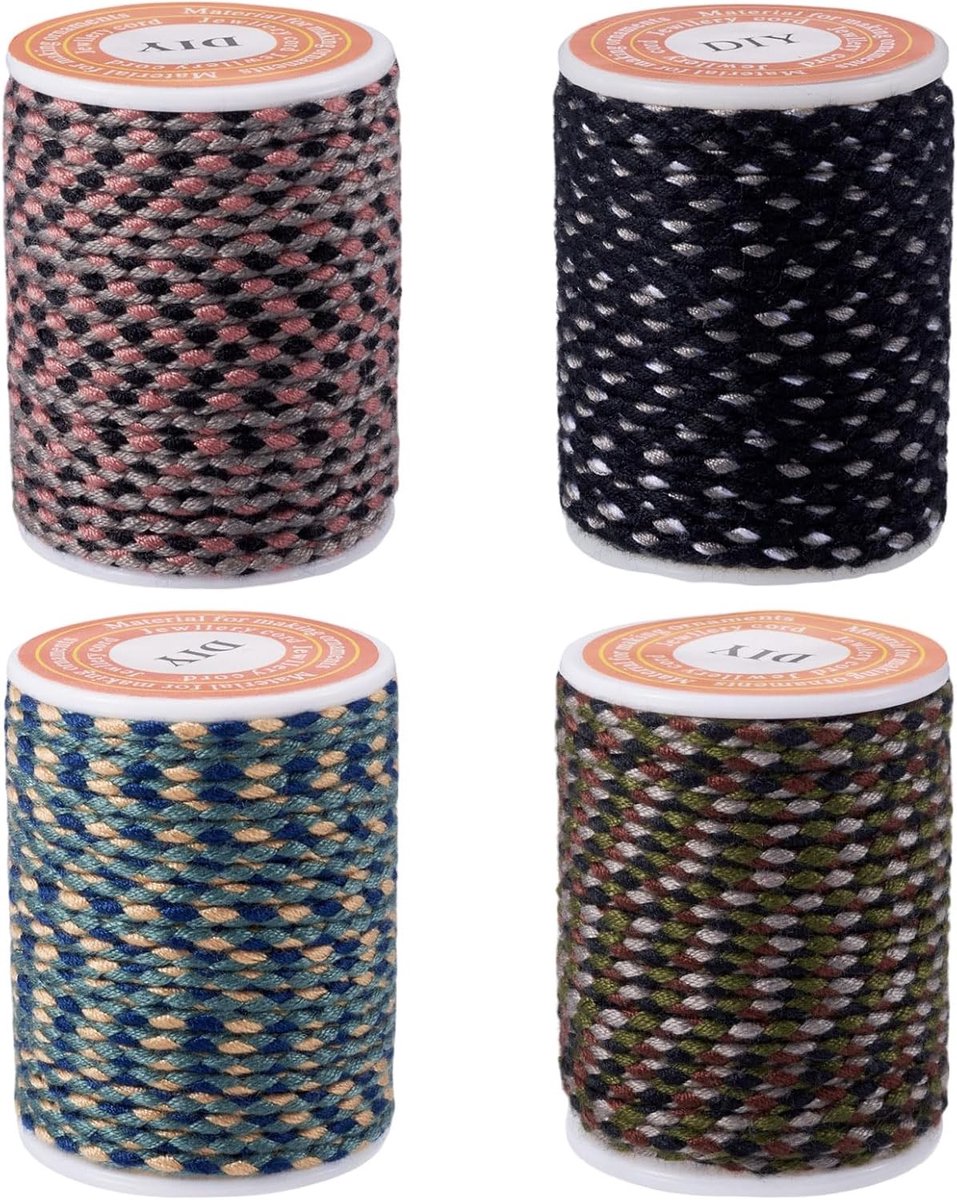 4 Rollen 1.5mm Polycotton Gedraaide Touwen - 4 Draadjes, Kralenkoord voor Handgemaakt Macramé, DIY Knutselen en Wandhanger in Bruin