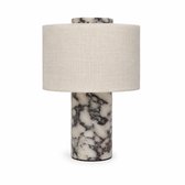 Luxe Design Lamp met Stoffen Kap- Tafellamp met Marmeren Voet – draadloos – Wit/Natuursteen - japandi lamp - marmeren lamp