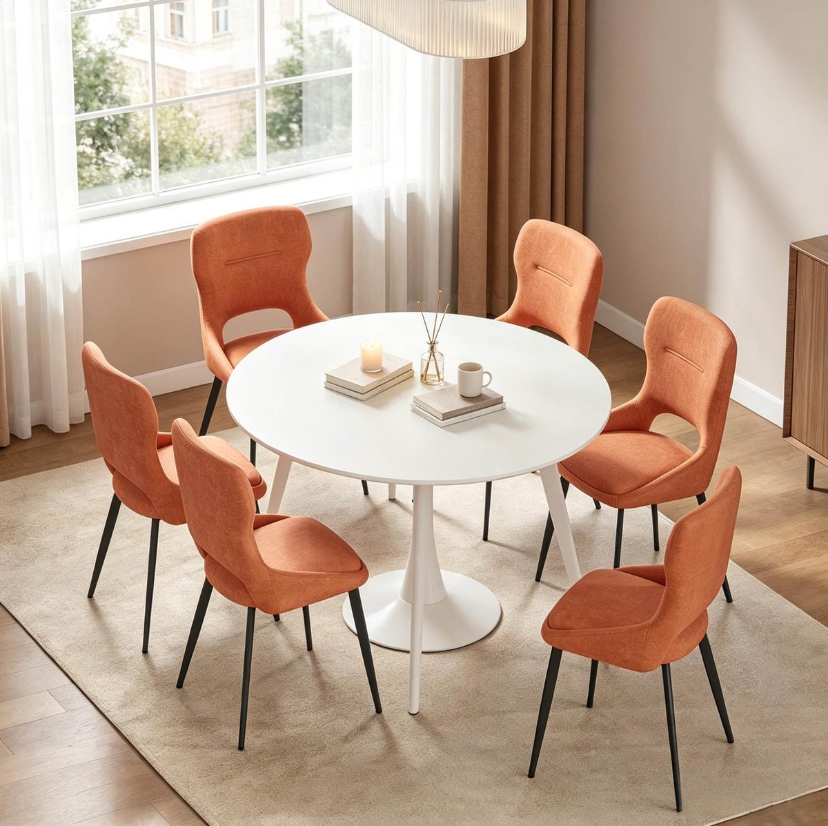MIVRAY Eetkamerstoel 43 x 40 x 86 cm - Set Van 6 Met Opening In Rugleuning En Gevoerde Zitting - Eetkamer En Woonkamer - Chenille Oranje