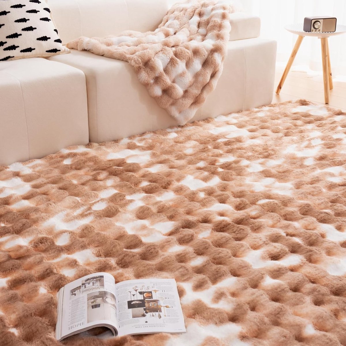 Fluffy woonkamer tapijt van superzacht flanel, wasbaar en geschikt voor vloerverwarming, 1