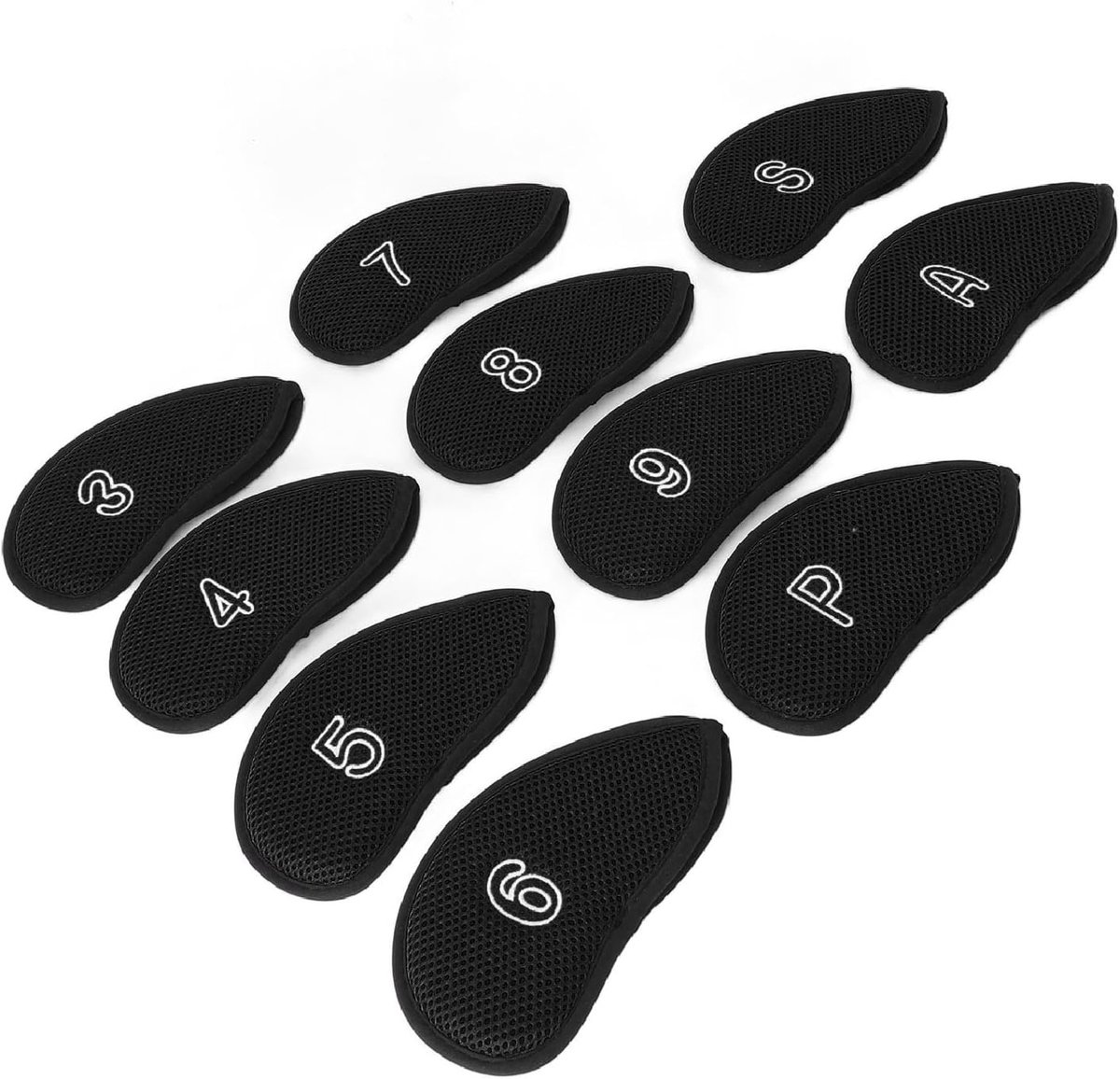 Beschermende Golf Club Hoofdkappen Set van 10 Stuks, Ademend Nylon Mesh met Zachte Voering voor IJzerclubs