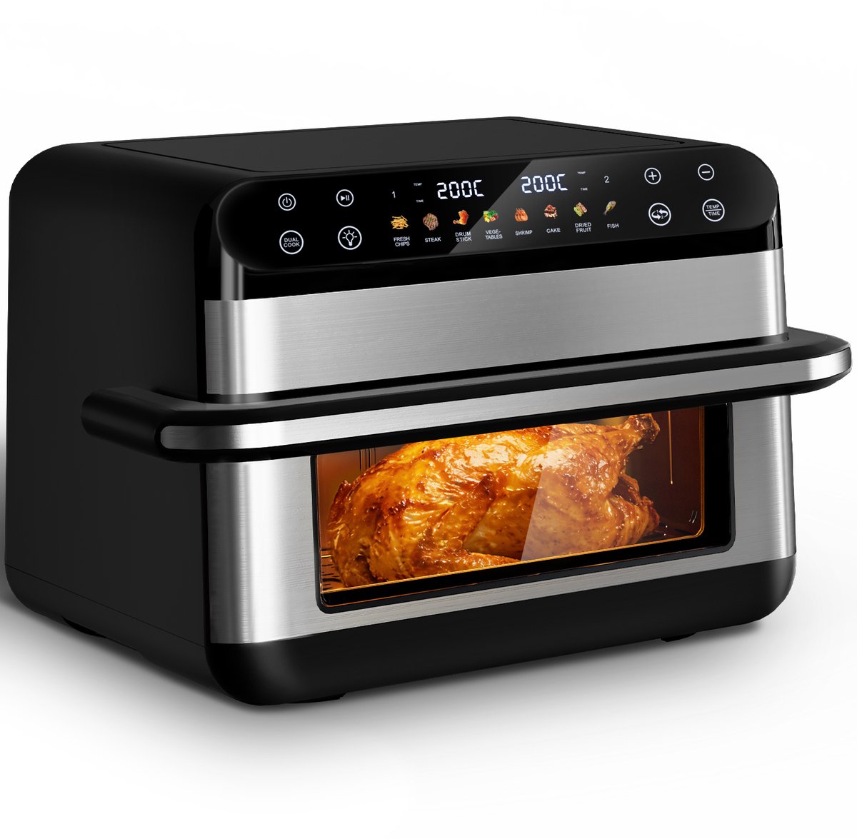 Fukstern Airfryer XXL 11L – Grote Airfryer met Flexibele Basket, Uitneembare Scheidingswand & Kijkvenster – Touchscreen – Onafhankelijke Temperatuurregeling – 2600W – 8 Programma's – PFAS-vrije Metalen Anti-aanbakmand – Zilver