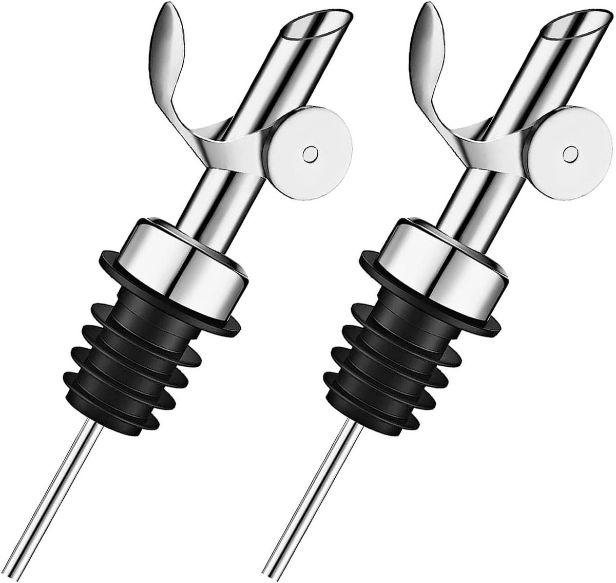 Schenkuitloop 2-stuks - Automatische Sluiting - Voor Likeur, Olijfolie, Wijn en Siroop - Zilver - Baraccessoire voor Thuis