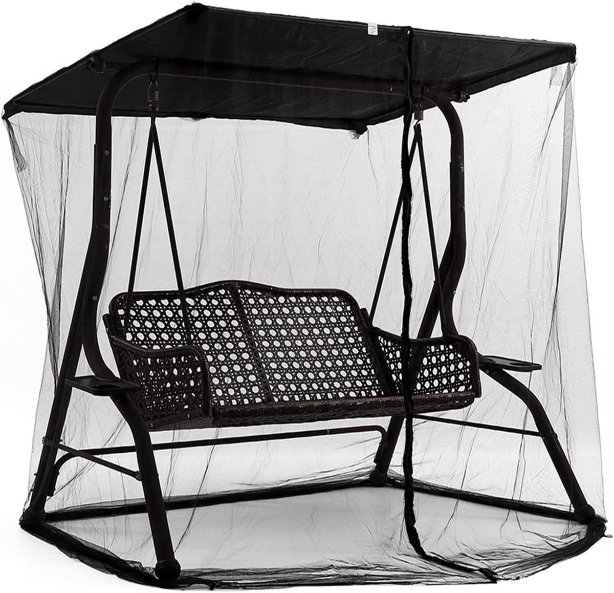 Thijox - Muskietennet met Ritssluiting voor 3-Zitsparasol, Buiten, Tuin, Schommelstoel, Muggennet voor Veranda, Balkon, Camping, Hoogwaardig Polyester