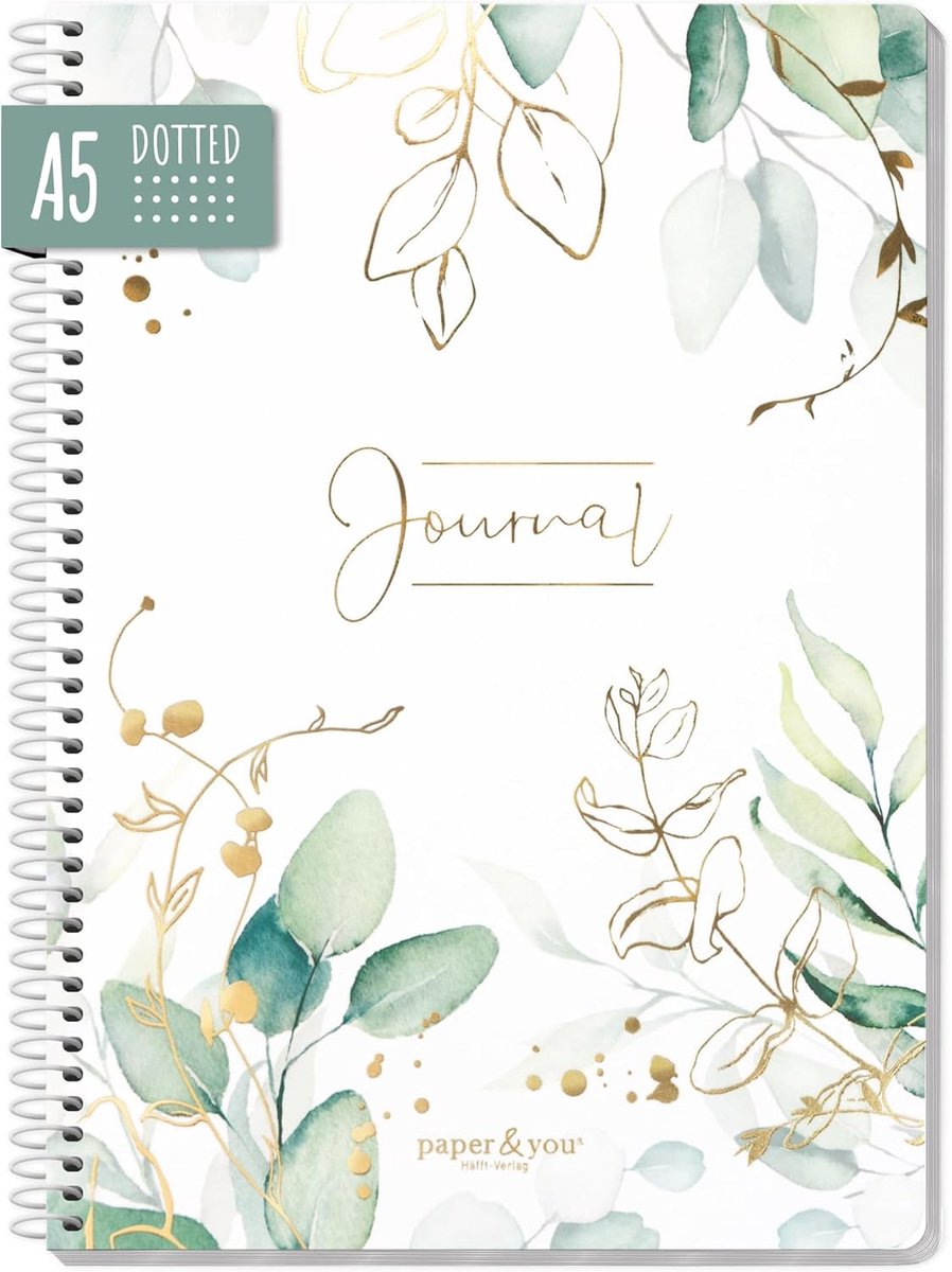Thijox - Dotted Journal A5 met Spiraalbinding Bladgoud - 160 Pagina's Notitieboek, Collegeblok, Duurzaam & Klimaatvriendelijk voor Bullet Journaling,