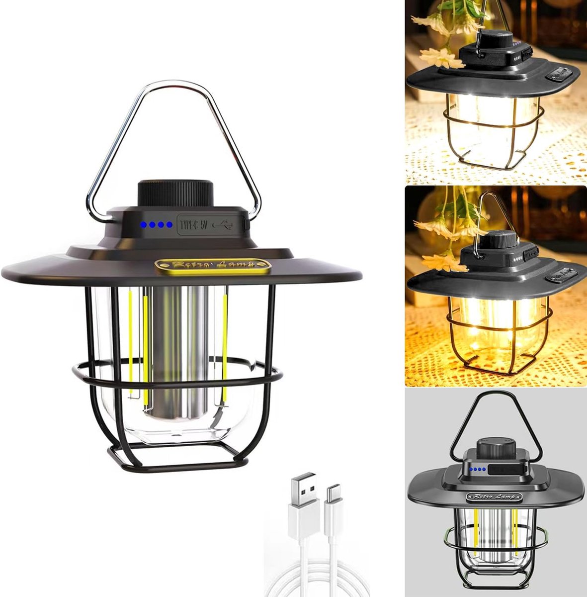 Thijox - Oplaadbaar LED Buitenlamp Kampeerlicht - Multifunctioneel Draagbaar Paardenlicht met Roterende Verstelbare Helderheid - Warm Wit en Amber Lic
