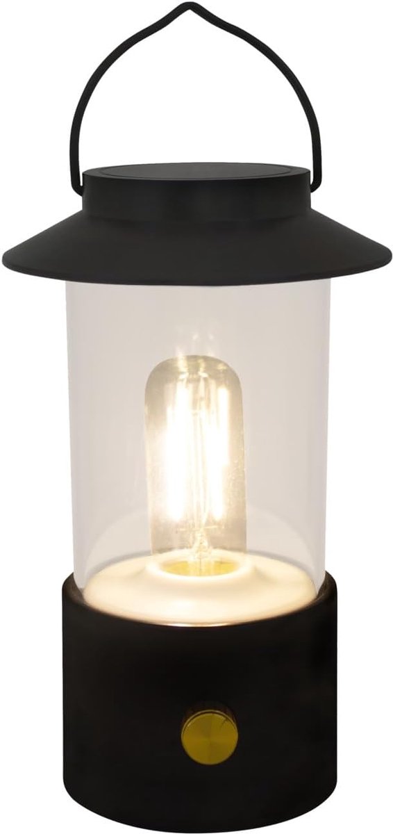 Thijox - Dimbare LED camping lantaarn - Snoerloze lamp voor binnen en buiten - Zwart - Draagbaar licht - Ideaal voor tuin, kamperen en feest - 19 cm