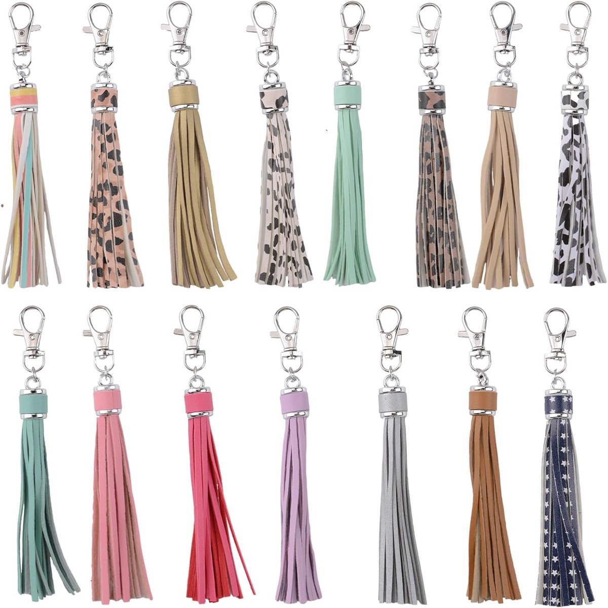 Faux leren tassels 15 stuks - kleurrijke faux leren franjes - zilveren karabijnhaak - SnelShoppen
