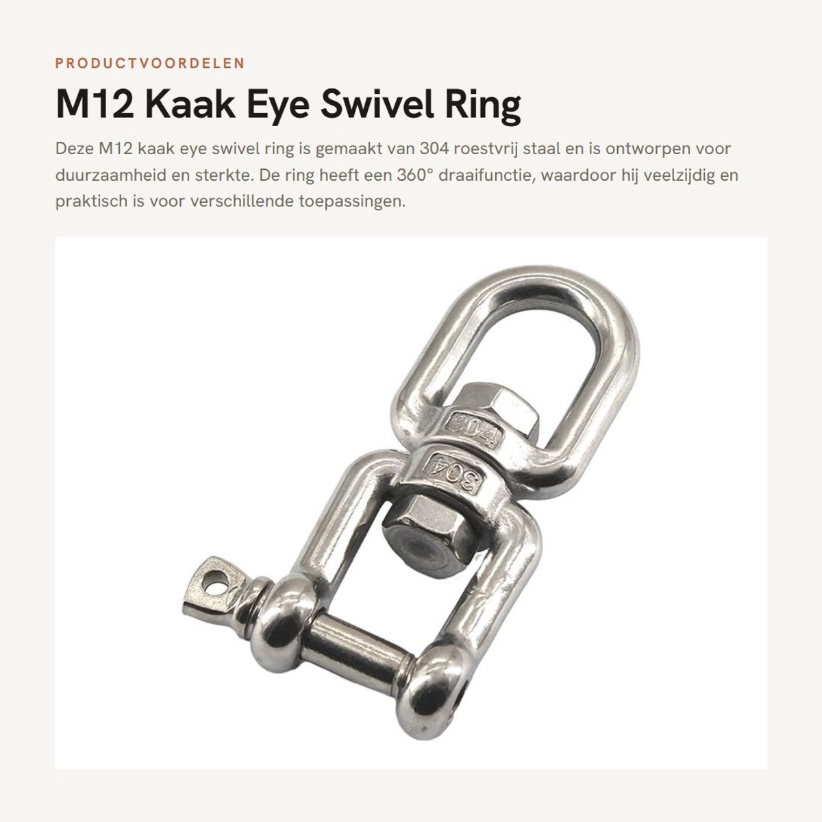 Dailygoods- Oogkaak Draaibare Ring 360° - M12 Beugel - Roestvrij Staal - Corrosiewerend - Max Belasting 1250KG - Stevig en Duurzaam - Ooghaak