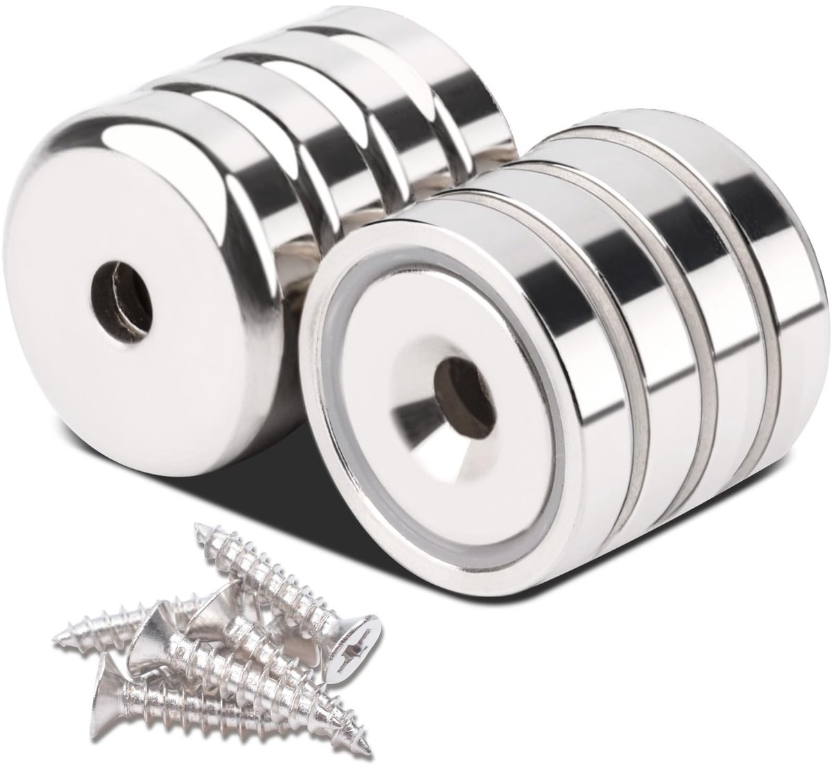 Dailygoods- Potmagneet 10 kg kracht - Magneten rond 20 mm - Neodymium - Schroefbevestiging - Set van 8 stuks - Werkplaatsinrichting